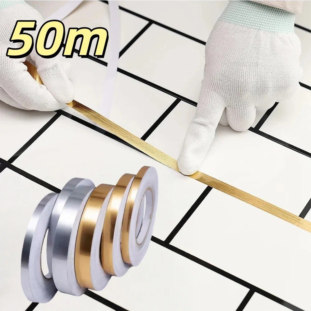 1pc 50m/1968.50in Gold Silver Self Adhesive Metal Decorative Strip Stier for Cabinet Door Wall Beau Sealing Stier Home Decor ﻿