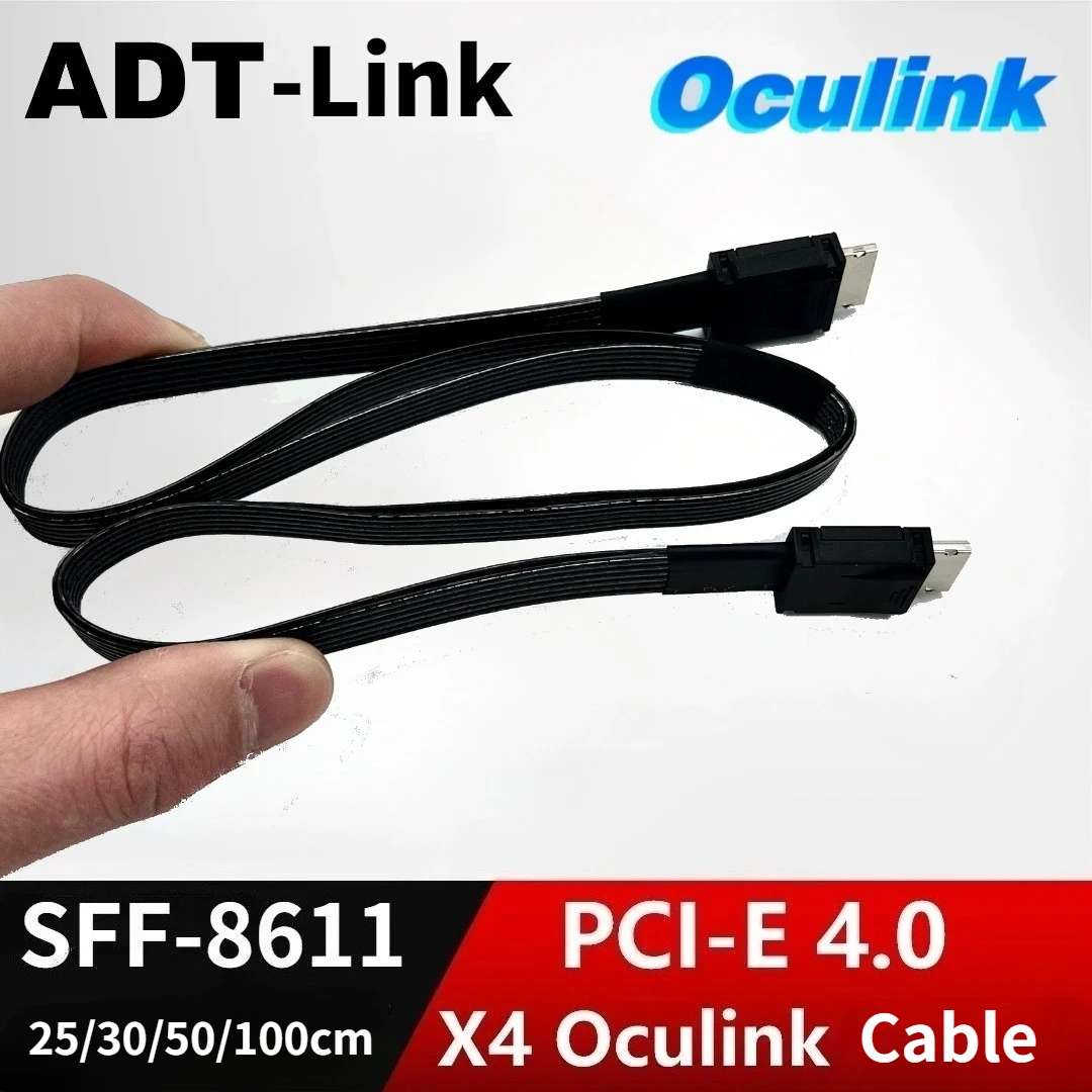 ADT-Link PCI-E 4.0 X4 SFF-8611 Male FFC Oculink Extension Cable 64G/bps 1M For External GPU Dock Graphics Card PC Server OCuLink