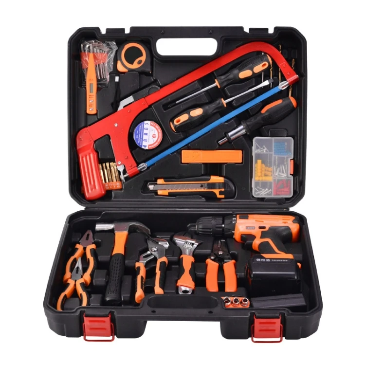 Drop Shipping Multifunction Household 52-Piece Electrician Repair Toolbox 21V Lithium Electric Drill Suit