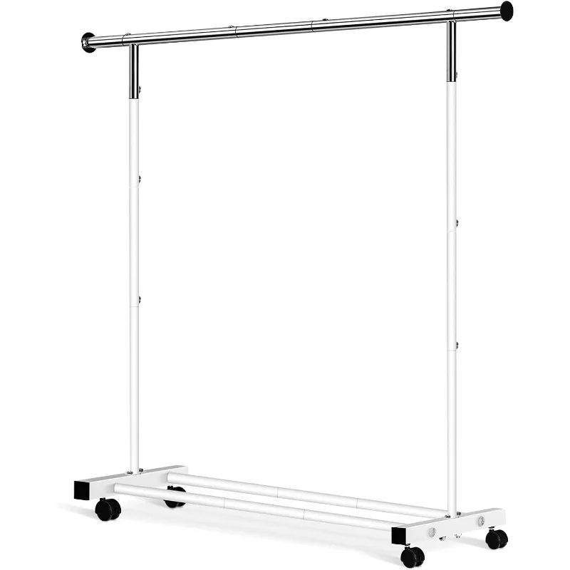 

Clothing Rack, 55.51 Inch Garment Rack with Wheels and Bottom Shelf, 130LB Capacity Heavy Duty Rolling Clothes Racks