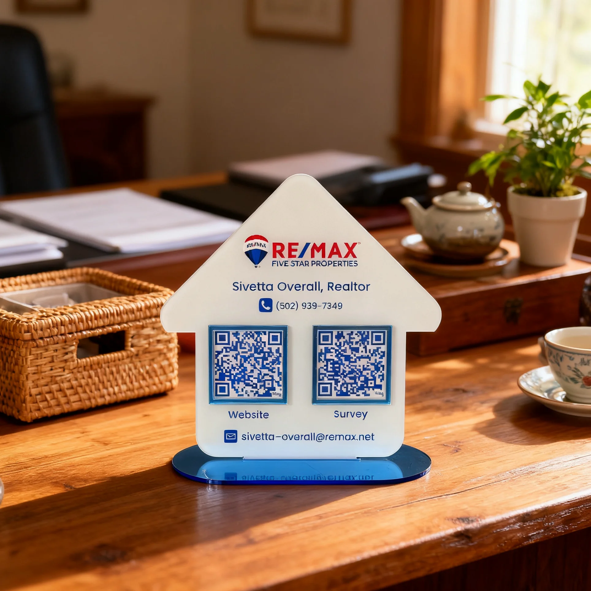 

Personalized Acrylic Real Estate QR Code Sign Custom Business Contact Display Stand Ideal for Realtor Office Marketing and Open