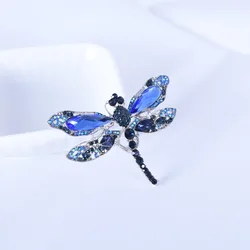 Crystal Vintage Gradient Blue Dragonfly Brooches for Women Large Insect Brooch Pin Fashion Dress Coat Accessories Cute Jewelry