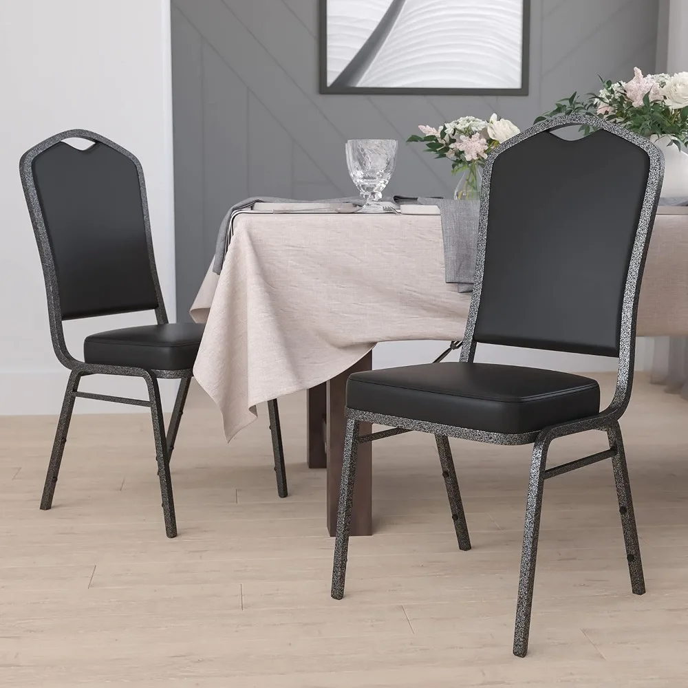 

4 Pack Crown Back Stacking Banquet Chair in Black Vinyl - Silver Vein Frame