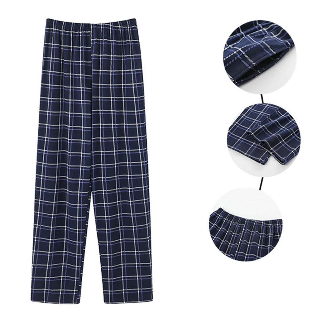 

Men Cotton Pyjama Pants Flannel Plaid Sleep Pants Loose Elasticity Waist Lounge Autumn Bottoms Trousers Casual Nightwear