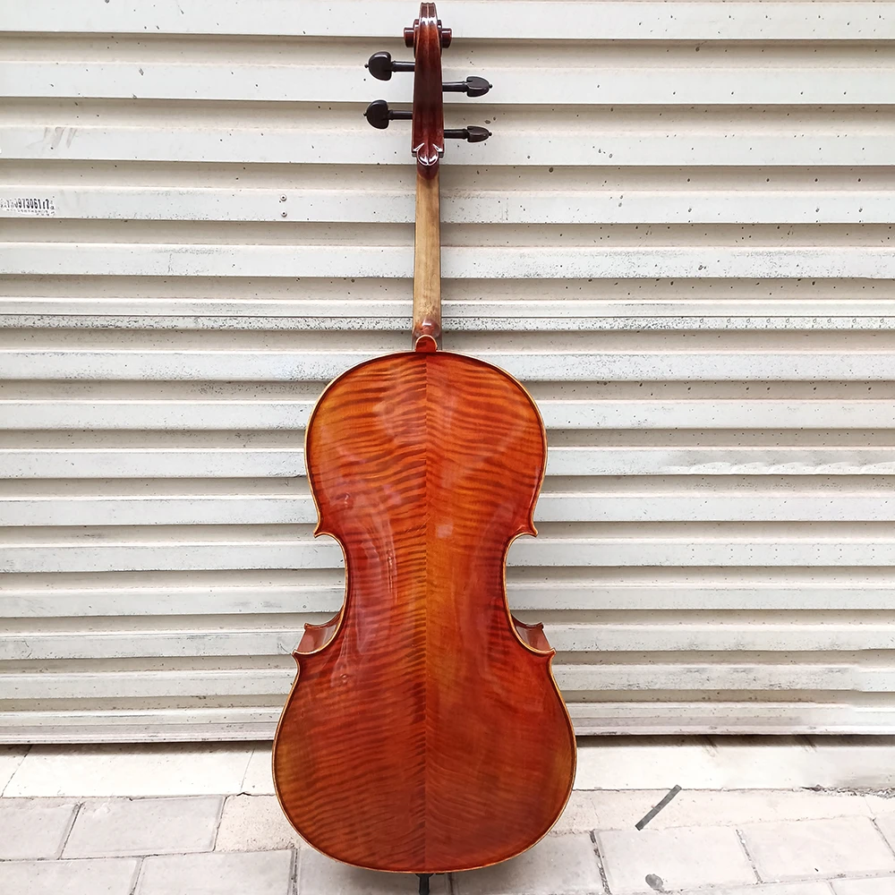 Tablero de respaldo de arce a rayas naturales profesional, violonchelo hecho a mano, tamaño 4/4, barniz de aceite antiguo, instrumento Musical de violonchelo de arce