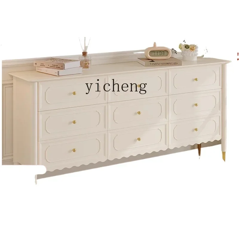 

French cream wind solid wood nine chest cabinet bedroom bedside cabinet storage wall storage cabinet