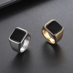Solid Stainless Steel Mens Signet Ring Setting with Black Onyx Classic Band Rings Jewelry for Man