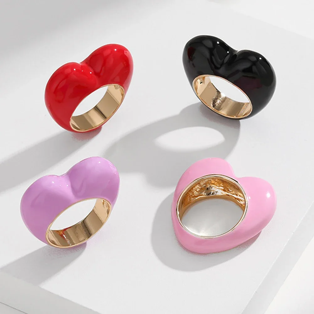 Seulement Unique Anniversary Gift 3D Heart Shaped Colored Enamel Engagement Rings for Women Girlfriend Jewelry Gift