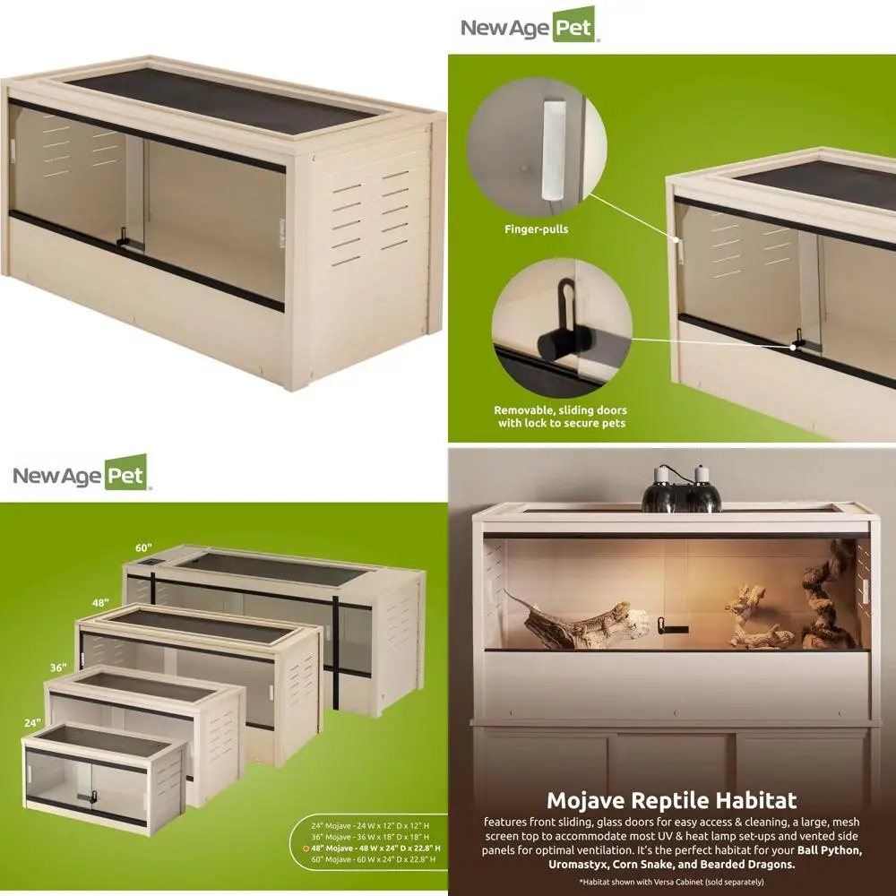 

Просторный террариум для рептилий (змей, черепах, ящериц) из клена, черного и серого цвета, с легкой сборкой и раздвижной стеклянной дверью.