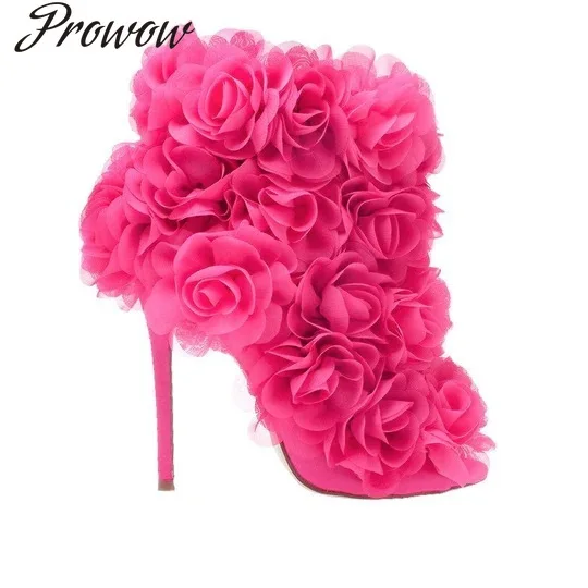 

Ботильоны на высоком каблуке розы ручной работы, женская обувь Zapatos Mujer