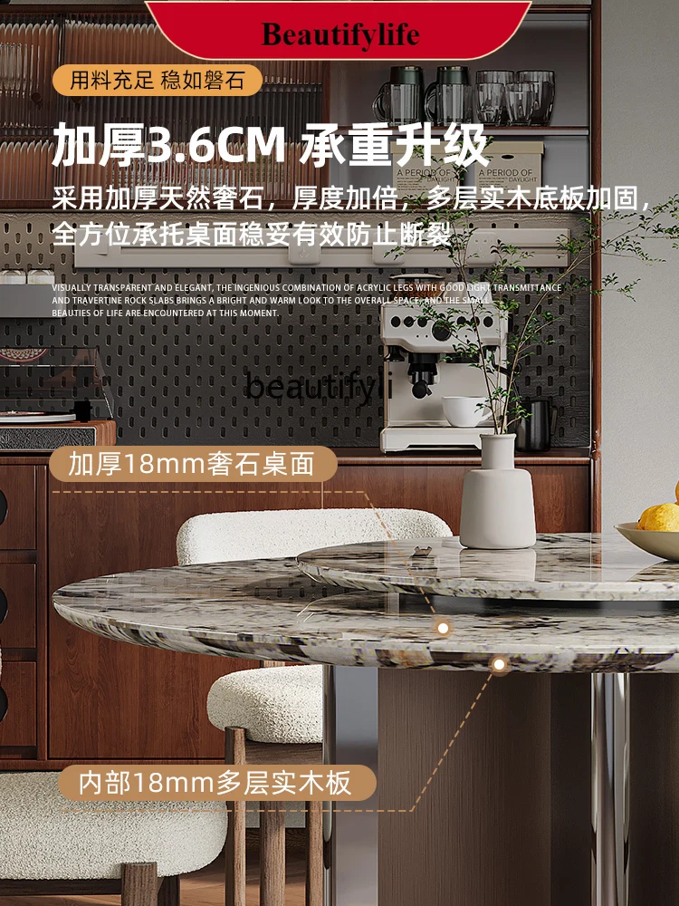 

Medieval style round luxury stone turntable dining table advanced sense household living room dining table can be customized G1