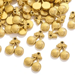 5pcs Stainless Steel Gold Plated Cute Cherry Charms For Jewelry Making DIY Necklace Earrings Connectors Jewelry Supplies Parts
