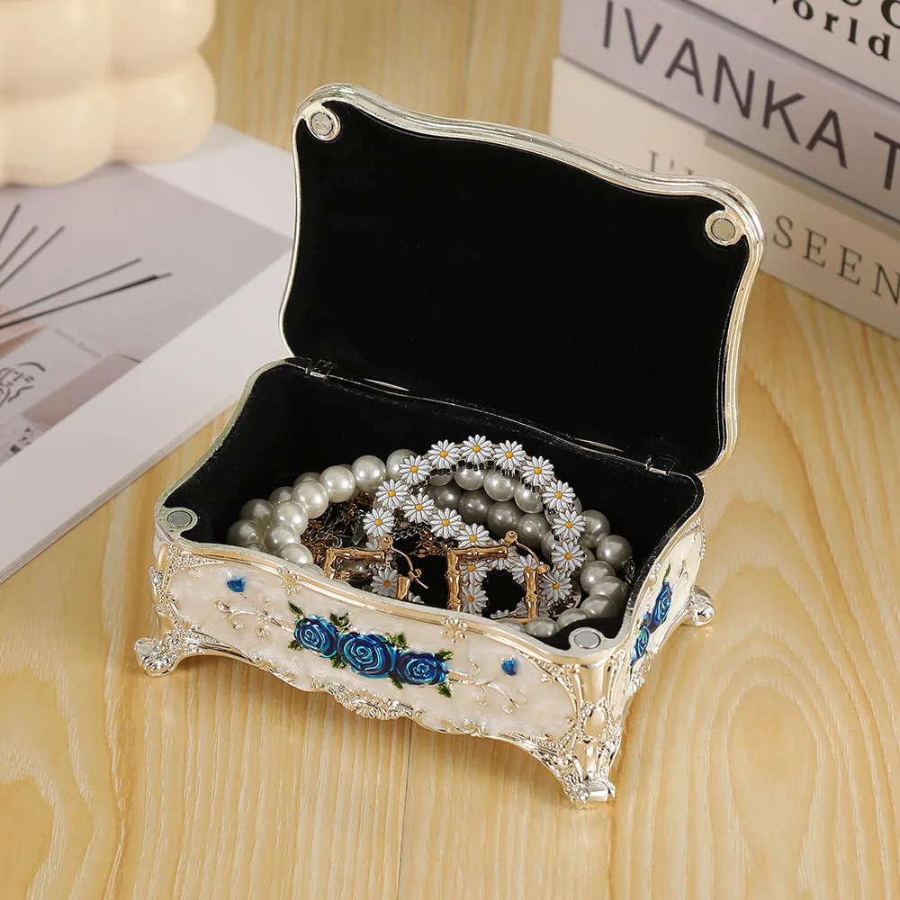 New Rose Carved Pattern Enamel Jewelry Box Necklace And Earrings Storage Box Wholesale