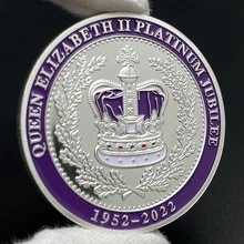Queen Elizabeth II Platinum Jubilee Silver Coin 1952-2022 Purple Crown Souvenir Medal Crowned in Westminster Abbey Badge Queen Elizabeth II Platinum Jubilee Silver Coin 1952-2022 Purple Crown Souvenir Medal Crowned in Westminster Abbey Badge