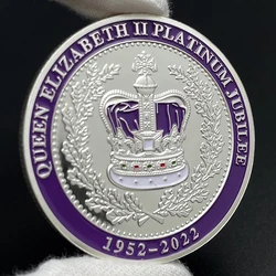 Queen Elizabeth II Platinum Jubilee Silver Coin 1952-2022 Purple Crown Souvenir Medal Crowned in Westminster Abbey Badge