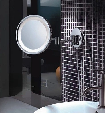 9-Inch Copper Bathroom Mirror Wall/Magnifying Glass/LED Light with Bulb/Double-Sided Hairdressing Mirror