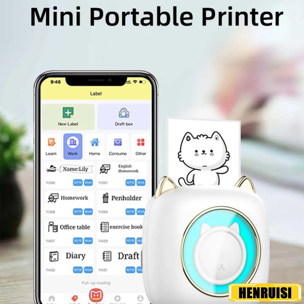 

Mini Portble Printer Inkless Wireless Pocket Thermal Printer Paper Photo Sticker Memo Study Notes QR Code Shopping List Printers