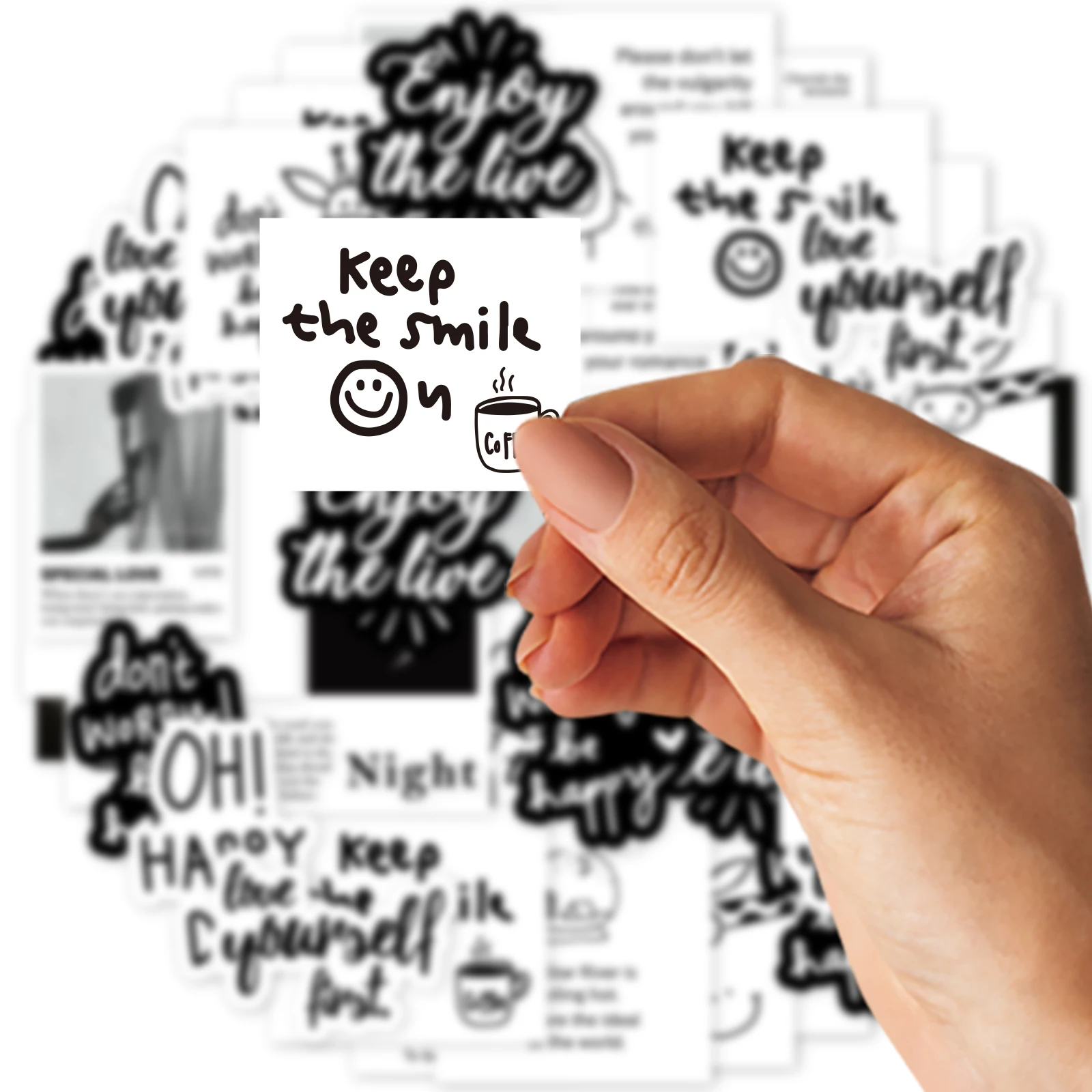 Etori Life 45Sheets Creative Text PVC Boxed Stickers Student DIY Stationery Decoration Stickers Suitable for Photo Albums,Cups