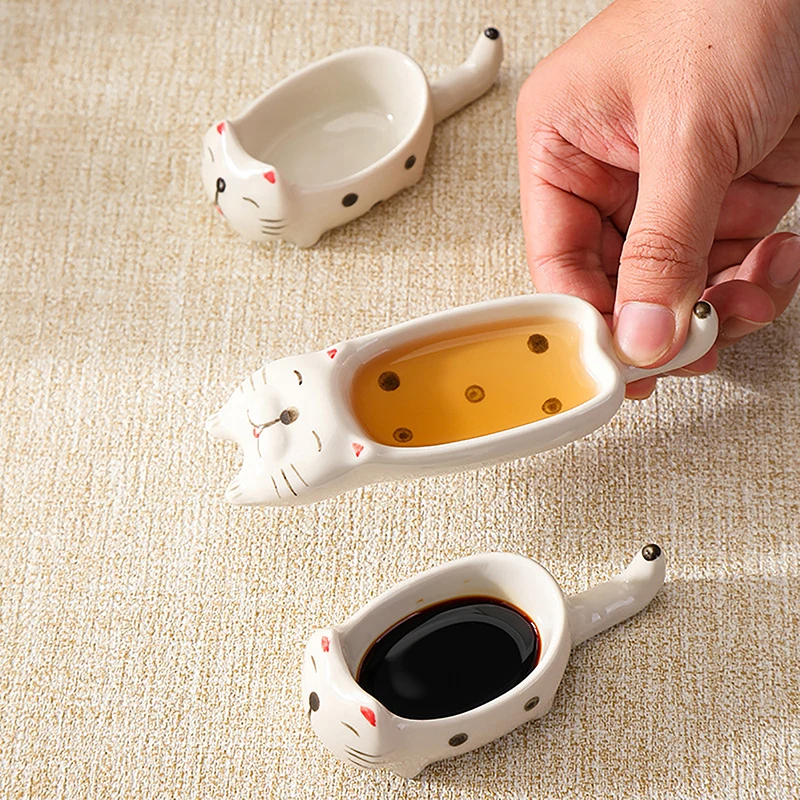 Cartoon Cat / Rabbit Sauce Dishes Ceramic Pot Sauce Dipping Dishes Kitchen Knife And Fork Holder Table Decoration