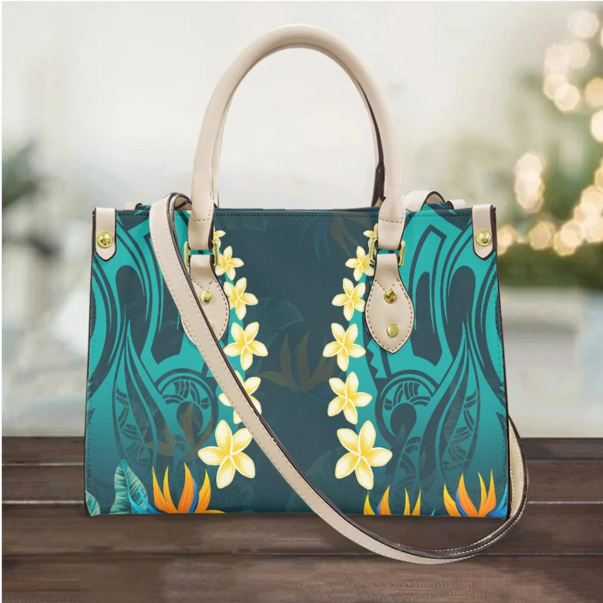 

Hawaiian Hibiscus Flower Design Vintage Totes Tribal Polynesian Print Small Messenger Bags Top-Handle Trendy Street Coin Purse