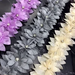 1 yard 70mm Rhinestone Chiffon Flowers Organza Lace Trim Ribbon DIY Clothing Dresses Hat Decor Sewing Supplies Craft Accessories