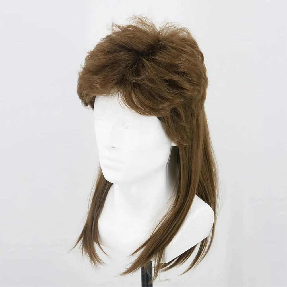 HAIRJOY  Synthetic Hair  Mens Brown Mullet Wigs  70s 80s Cosplay Costume Wig Rocker Disco Fancy Show Wigs
