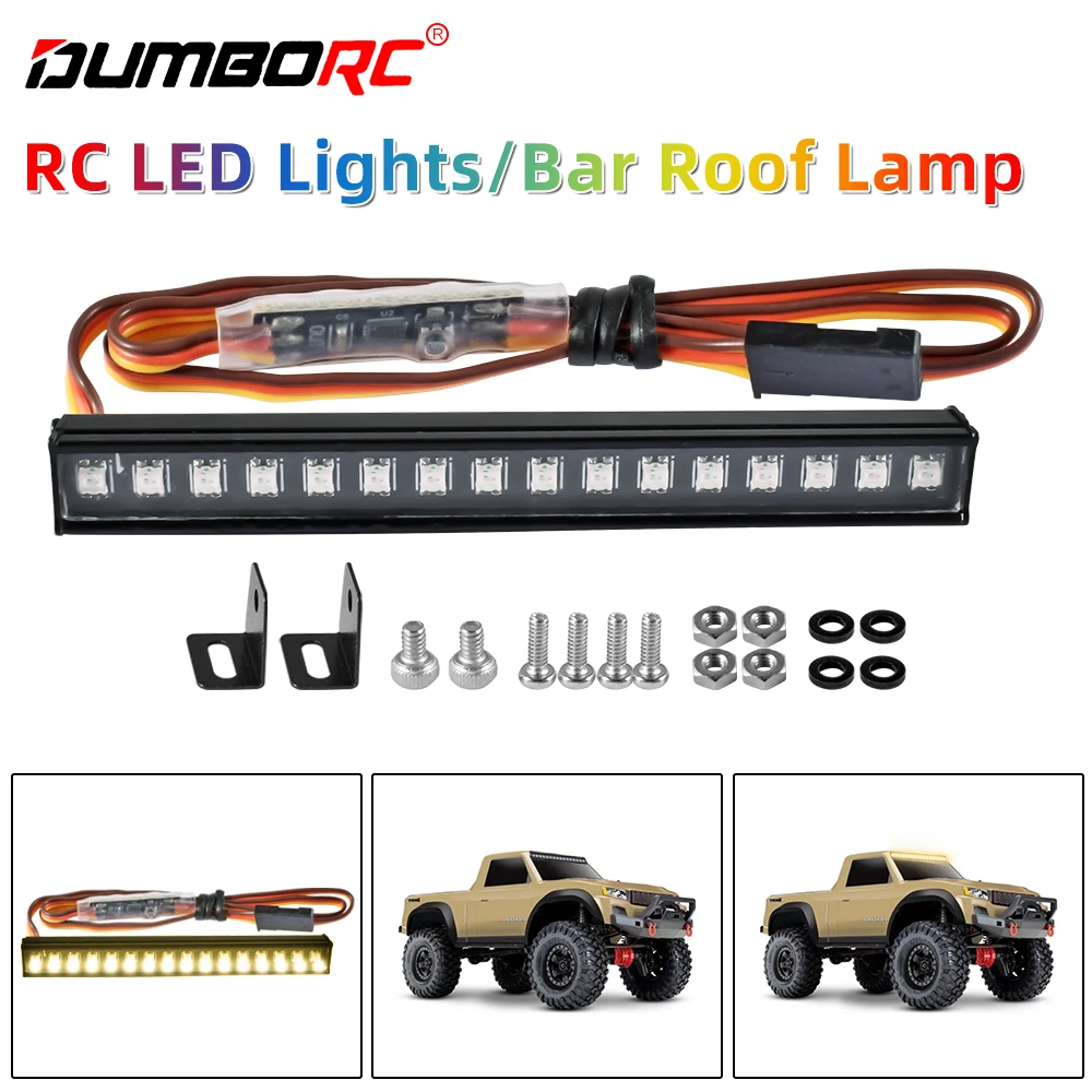 DUMBORC RC LED Light Bar Colorful Roof Lamp Kit 45/56/64MM 8 Modes for RC Crawler Car AXIAL SCX24 Bronco C10 JLU Gladiator
