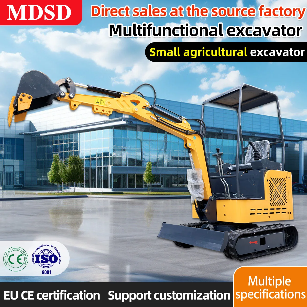 Mini escavadeira hidráulica de esteira, venda quente de 1,2 toneladas, uso de pomar agrícola, ensacador de 1,8 toneladas, escavadeira pequena doméstica epa euro 5 personalizada