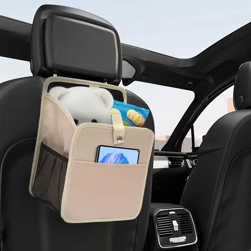 Car Seat Back Pouch 20L Folding Car Trash Bin Behind Headrest Oxford Cloth Truck Backrest Storage Bag For Face Towels Bottles