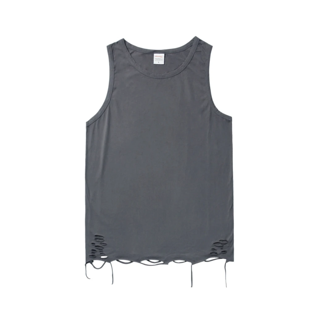 Ripped Vintage Tank Top Men Women T-shirt Frayed Gothic Clothes Oversize Hip Hop Punk T Shirt Y2k Sleeveless Men's Clothing Tops