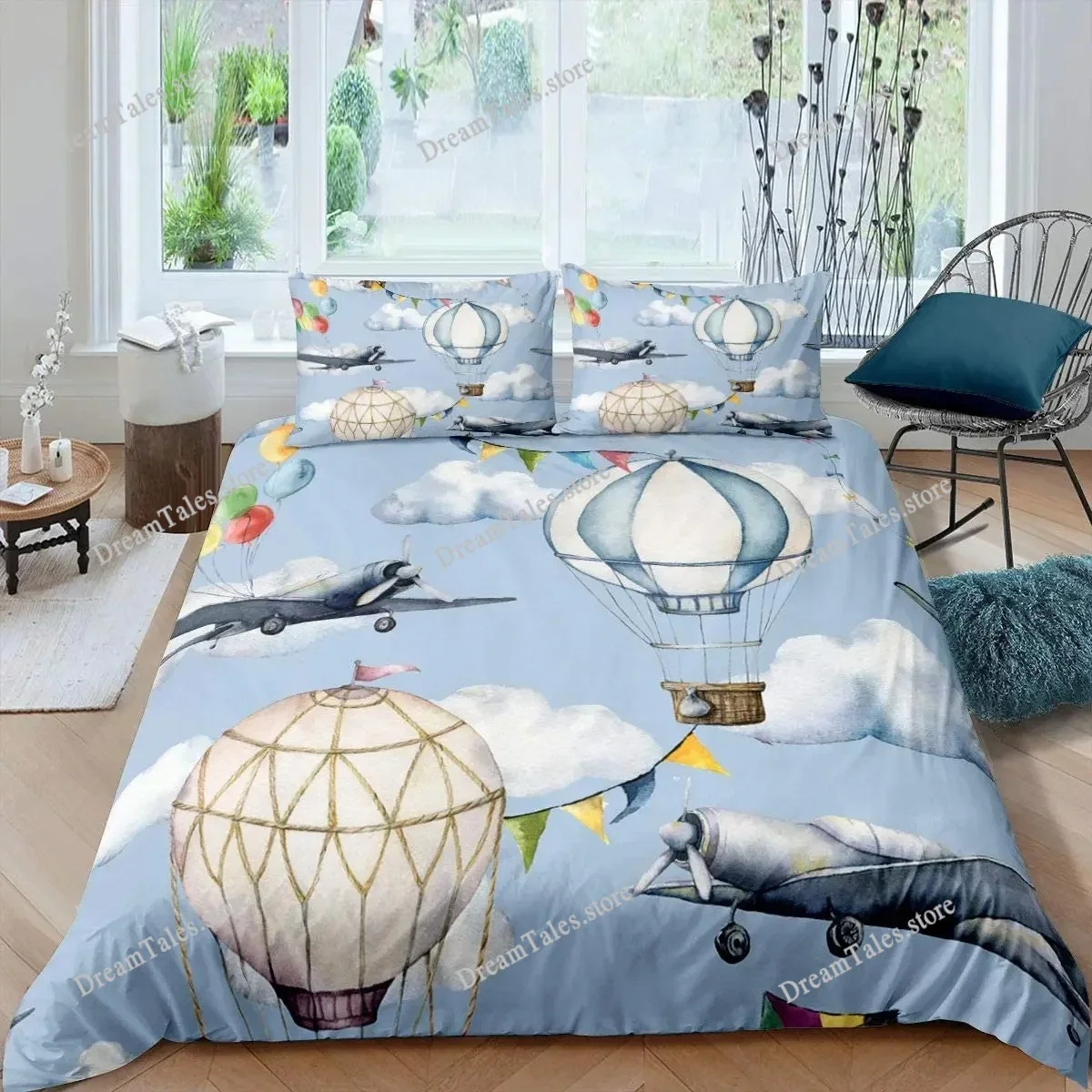 

Hot Air Balloon Duvet Cover Set King Queen Full Size Polyester Comforter Cover for Kids Boys Girls Bedding Set with Pillowcase