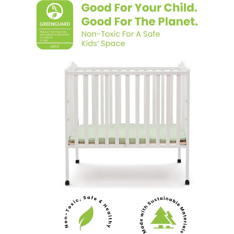 Mini berço portátil dobrável com colchão de 1,5 polegadas - certificação Greenguard Gold, branco