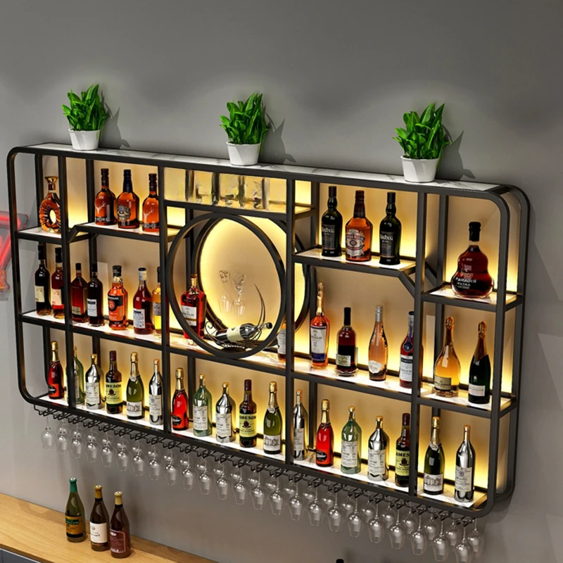 Wine Display Bar Cabinet Alcohol Kitchen Whiskey Wine Rack Wall Mounted Home Furniture Counter Shelf Cantina Vino Furniture