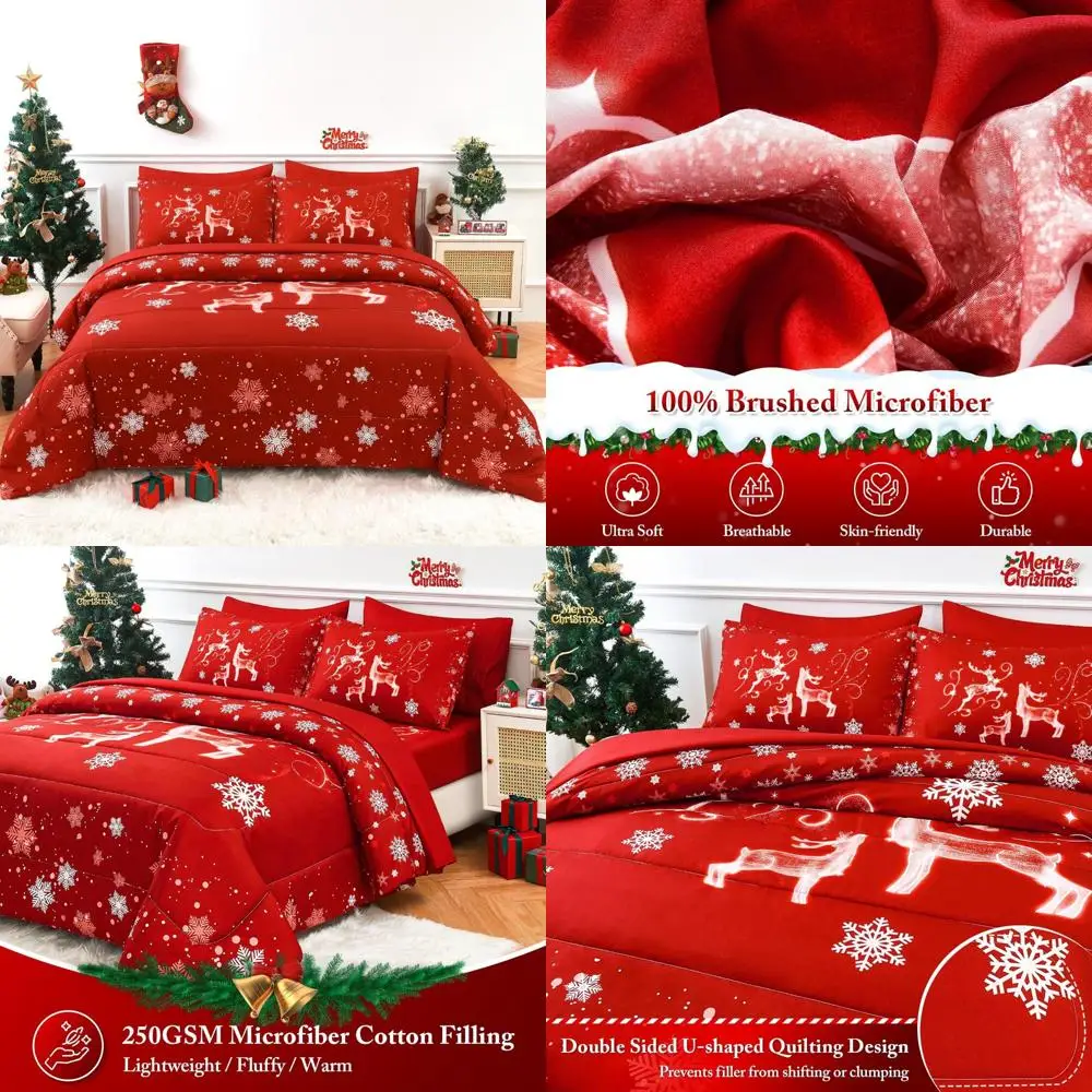 

Christmas 7-Piece Bedding Set with Comforter, Flat Sheet, Fitted Sheet, and 2 Pillowcases