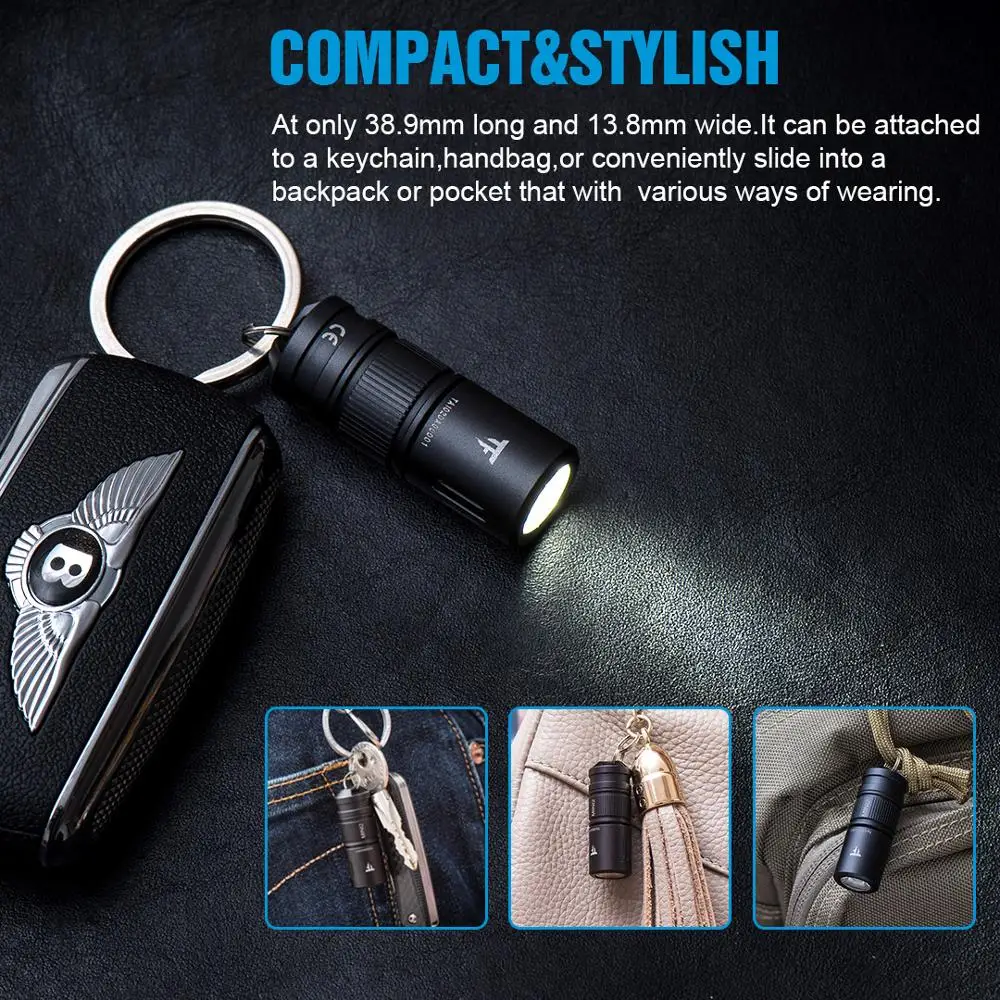 Trustfire Mini2 Rechargeable Mini LED Flashlight USB Keychain 250Lumens Pocket Light IPX8 EDC Portable Flashlights Lamp