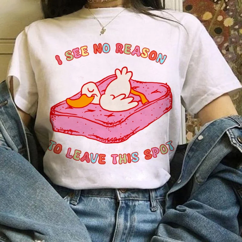 Short Sleeved Fashionable Printed T-Shirt Clothing Cute Duck Pattern Sweet T-Shirt Summer Regular Women Cartoon Casual Top
