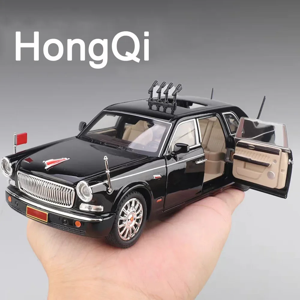 

1:24 Scale HongQi Alloy Toys Models Cars 70th Anniversary Military Parade with Light Sound Pull Back Vehicle Kids Festival Gifts