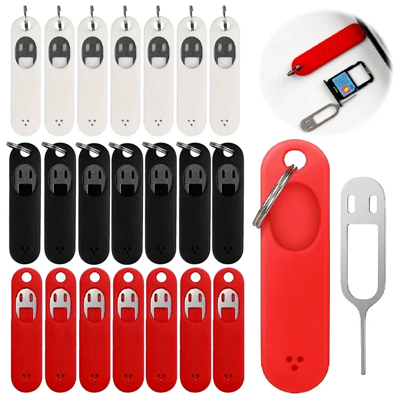 1/5pcs Silicone SIM Card Pin Keychain Phone ID Card Tray Pins Anti-lost KeyChains Stainless Steel Removal Needle Thimble Keyring