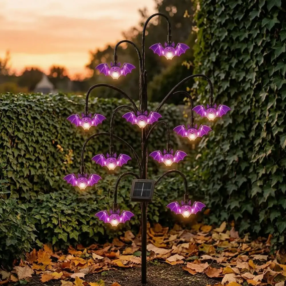 Solar Garden Lights Halloween Outdoor Decorations Halloween Solar Tree Stump Light with Ghost Pumpkin Cat Ornaments Twinkling