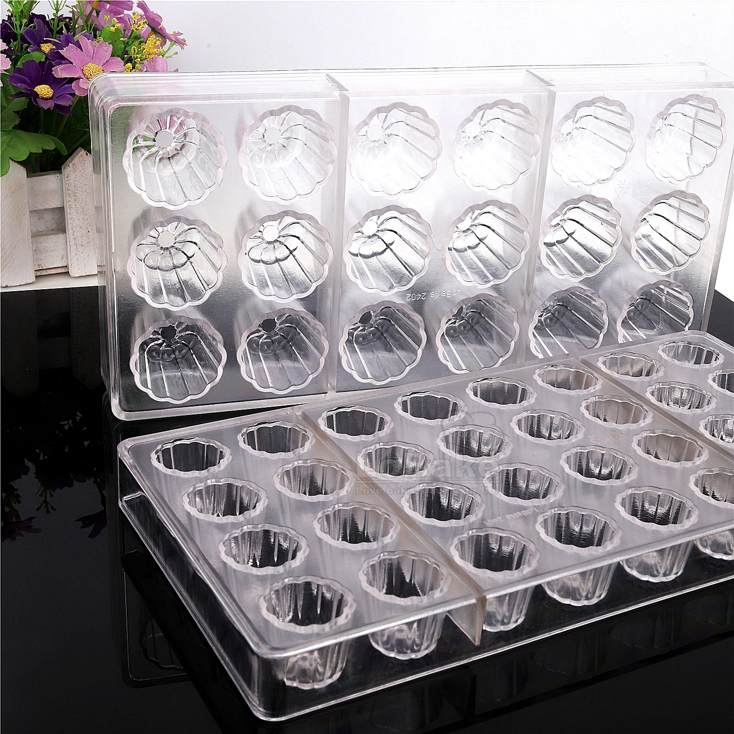 18 32 Cavities Flower Cannele Shape Polycarbonate Chocolate Mold Fluted Round Candy Sugarcraft Making Ice Cube Maker DIY Baking