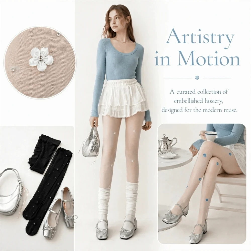 Street Fashion Y2K Rhinestone Pantyhose Dopamine Shiny Silk Stockings Hot Girl Style Transparent Flower Tights Dance