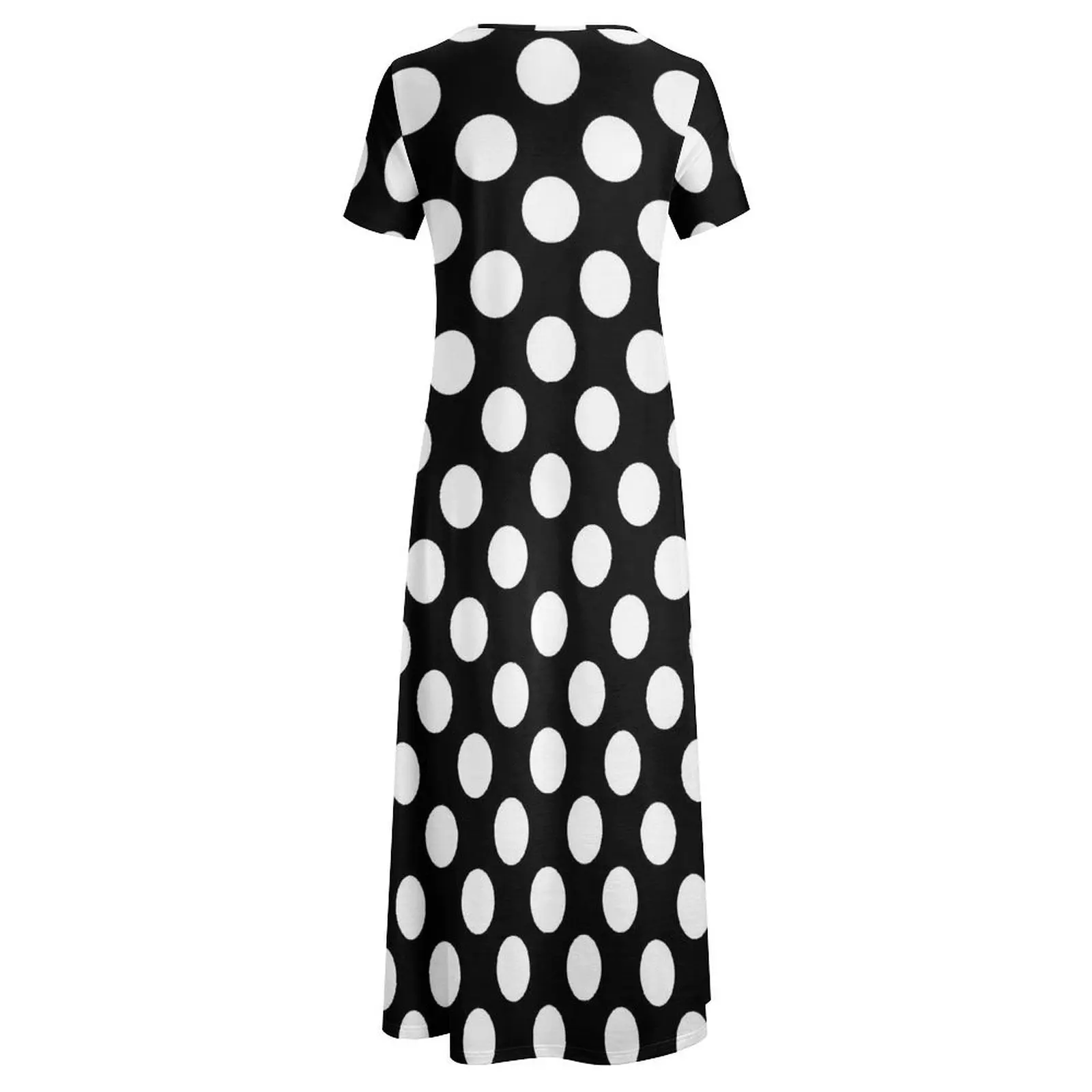 White Polka Dots Print Dress  Elegant Maxi Dress Streetwear Boho Beach Long Dresses Female Short Sleeve Oversized Vestidos