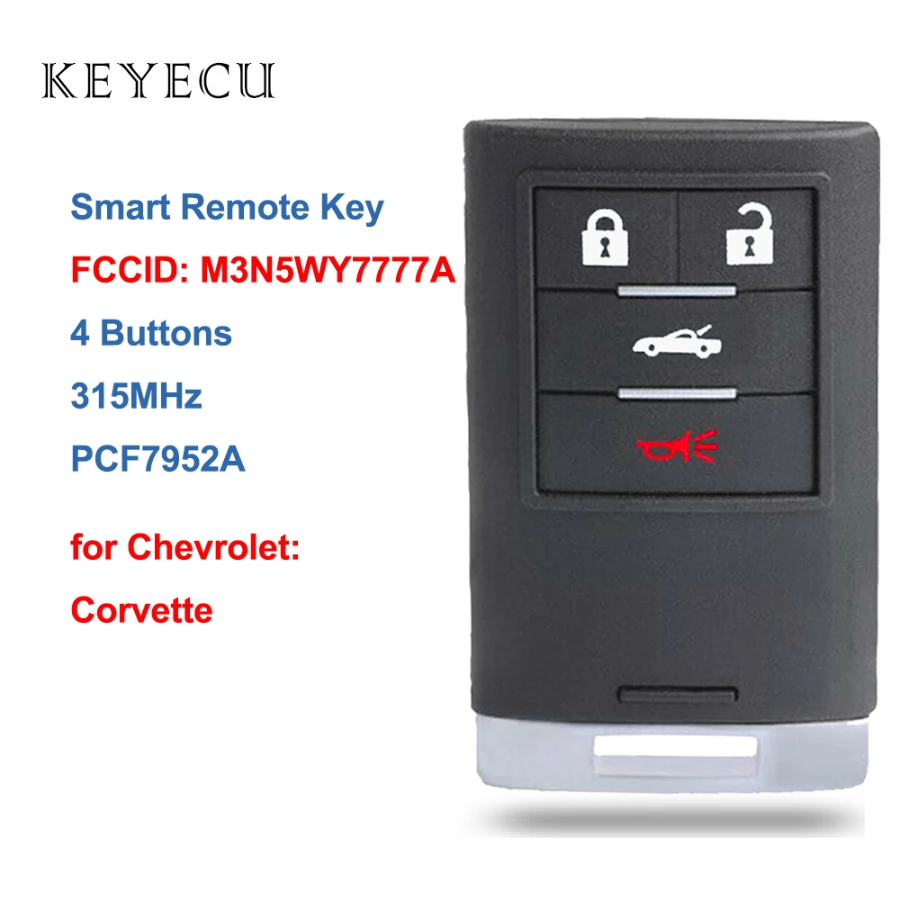 

Keyecu Smart Remote Car Key Fob 4 Buttons 315MHz PCF7952A for Chevrolet Corvette 2008 2009 2010 2011 2012 2013 M3N5WY7777A