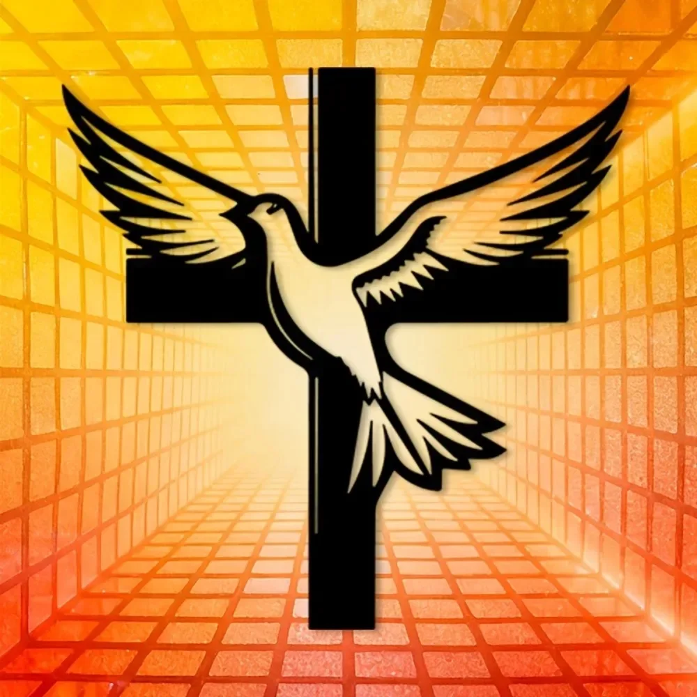 Brand Christian Dove Iron Wall Art Waterproof Durable Metal Cross Decor for Living Room Bedroom Office Hanging
