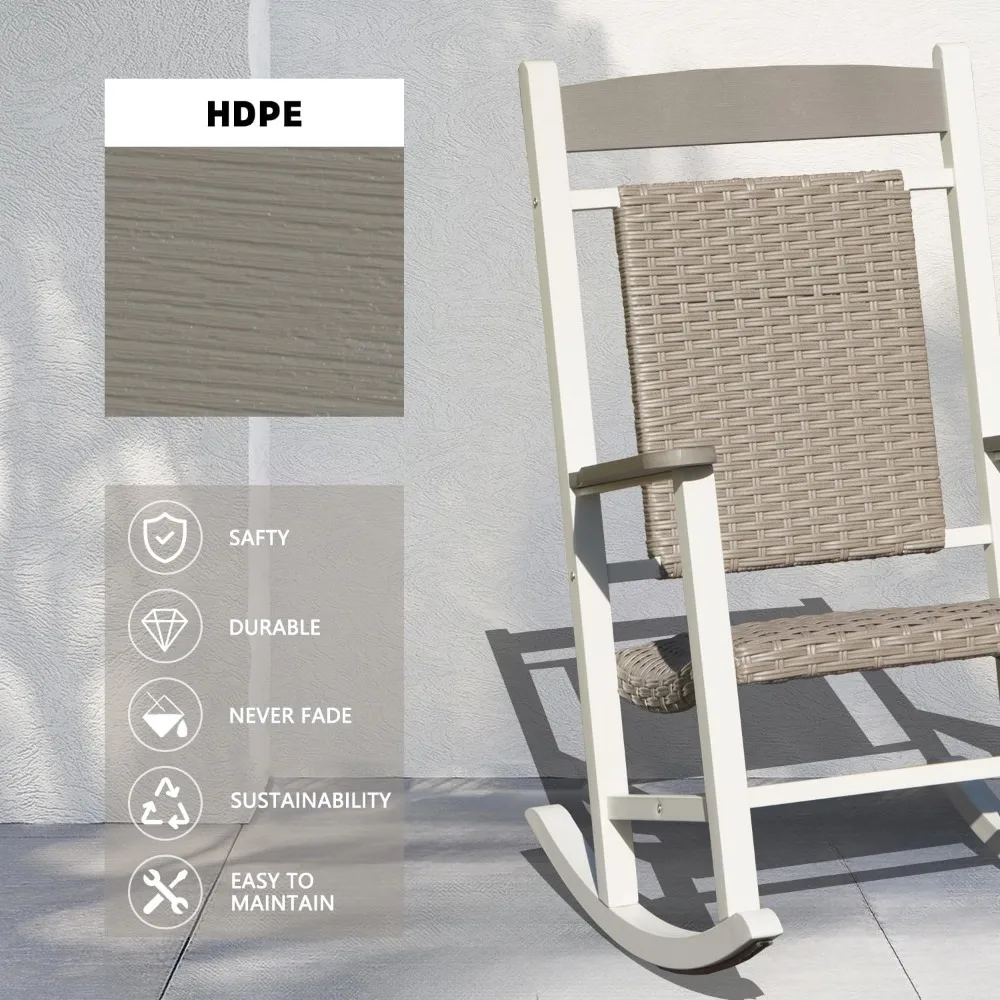 Domi Outdoor Rocking Chairs Set of 3, Durable HDPE Patio Oversized Rockers for Adults, Wicker Rocking Chair with 380lbs Support,