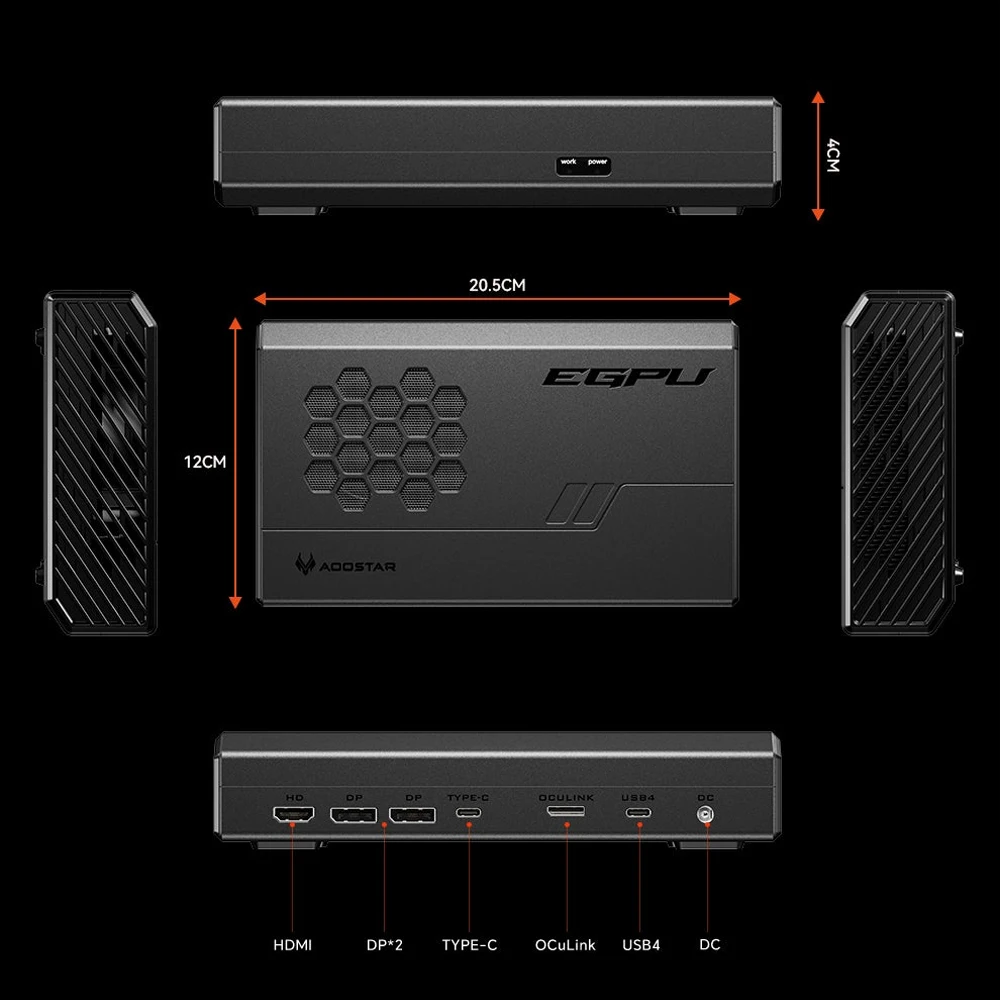 Aoostar XG76XT External GPU Dock RX7600XT Desktop Graphics Card USB4/OCuLink Dual Interface 150W Full Power for Laptop/Mini PC