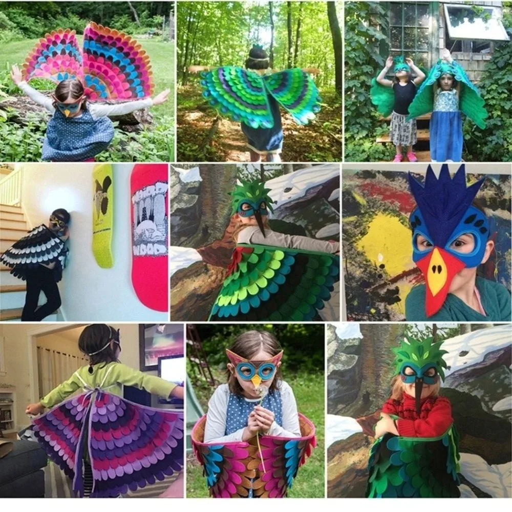 Creative Felt Cloth Halloween Cloak with Mask Bird Wings Robe Halloween Children Costume Cosplay Owl Cape Mask Set Children