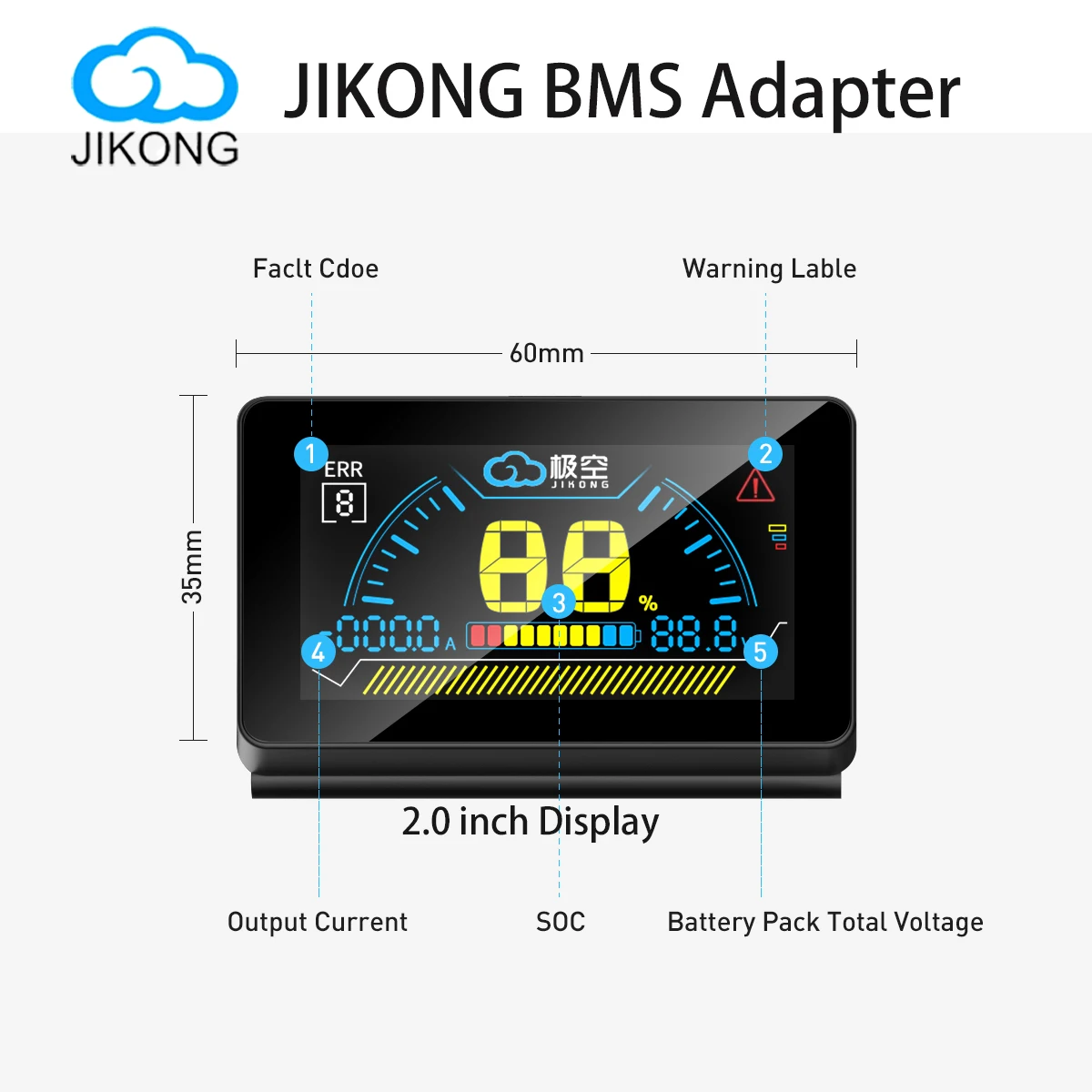 JK BMS Accessories LCD 4.3 3.2 2.5 Inches Display Voltage Current SOC Temperature Indicator JIKONG BMS TFT LCD and power switch