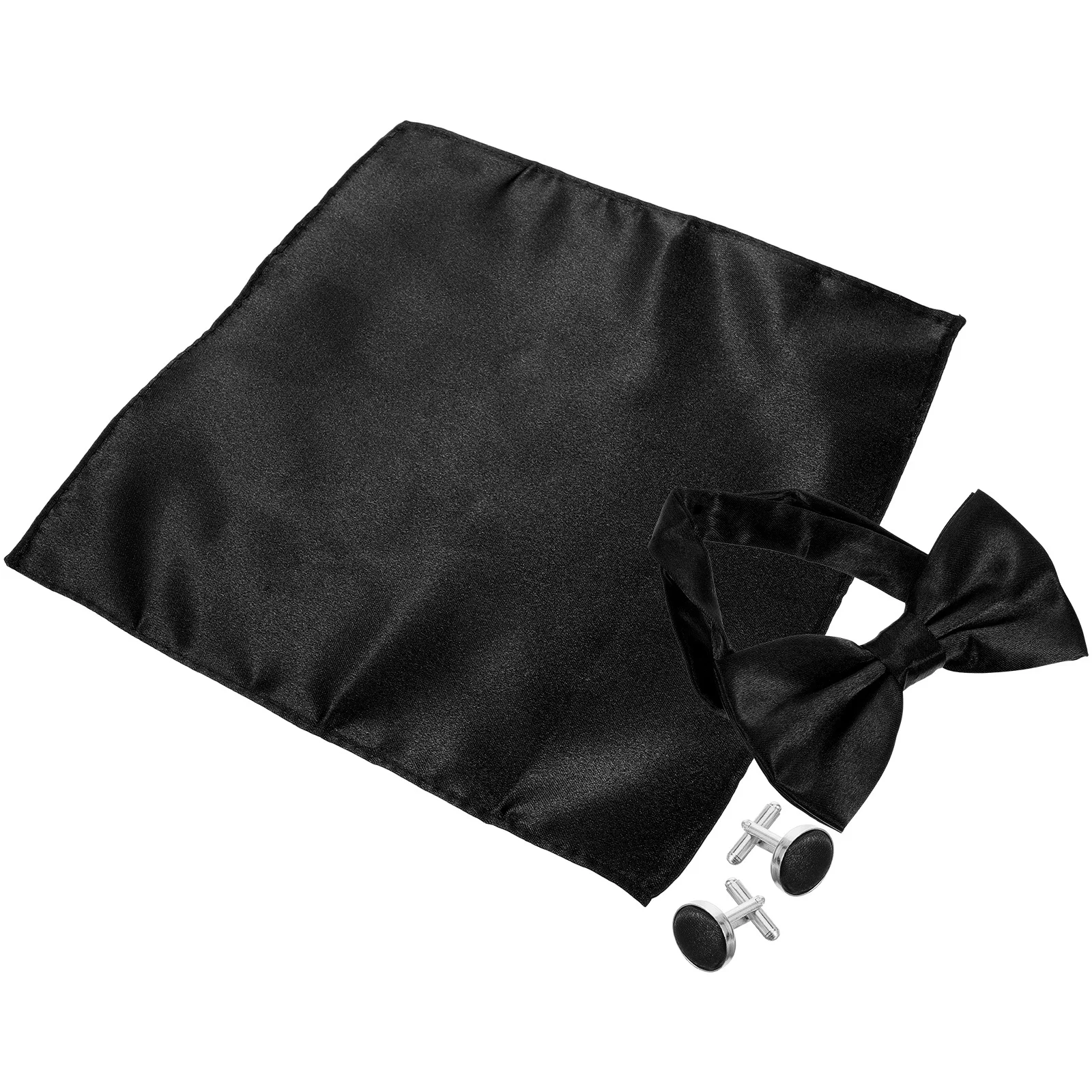 

Bow Tie Handkerchief Set for Men Black Suit Studs Tuxedo Groom Bridegroom Pocket Squares Cufflinks Formal Wear Accessories