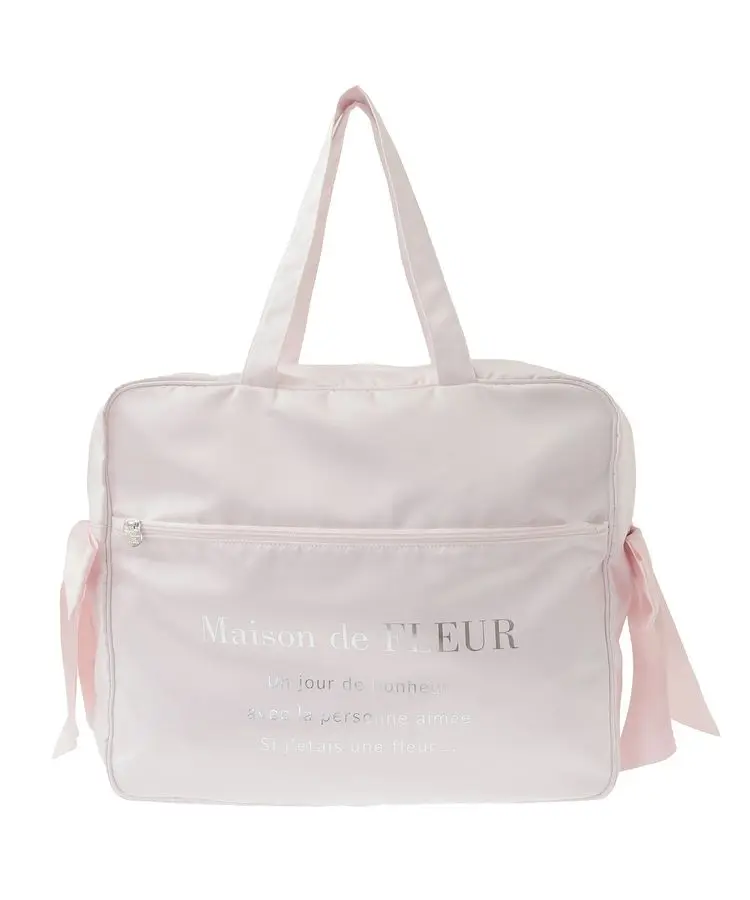 Japanese Bags Women 2025 New Silver Letter Cute Double Bow Satin Travel Bag Large Capacity Tote Bag Can Be Used As A Suitcase